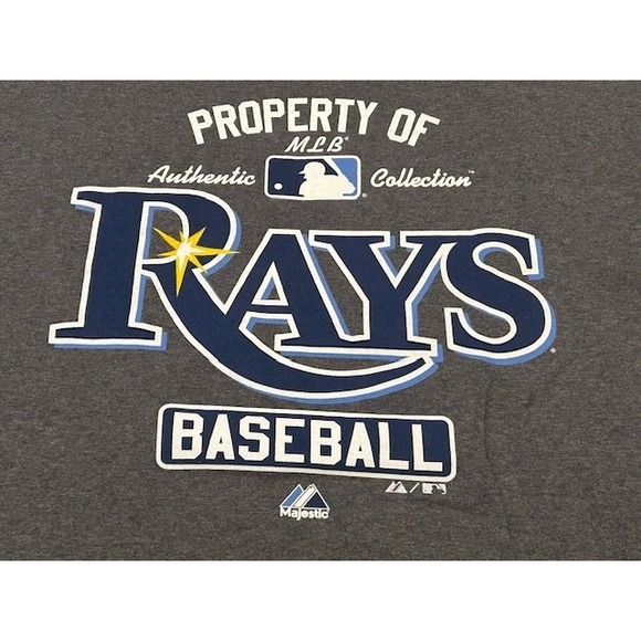 Majestic MLB Property of Rays Baseball Tampa Bay Devil Rays Gray Shirt - Size XL - Picture 1 of 9